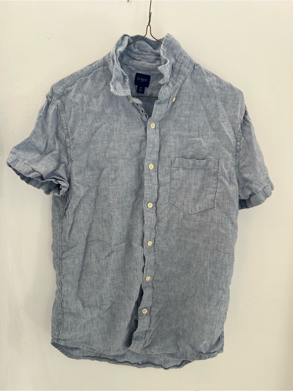 J. Crew Short-Sleeve Button-Down Shirt in Light Blue Linen